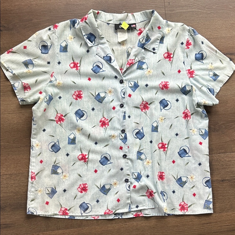 Tapestry Vintage single stitch made in USA Light Floral Button-Up Shirt ! XL